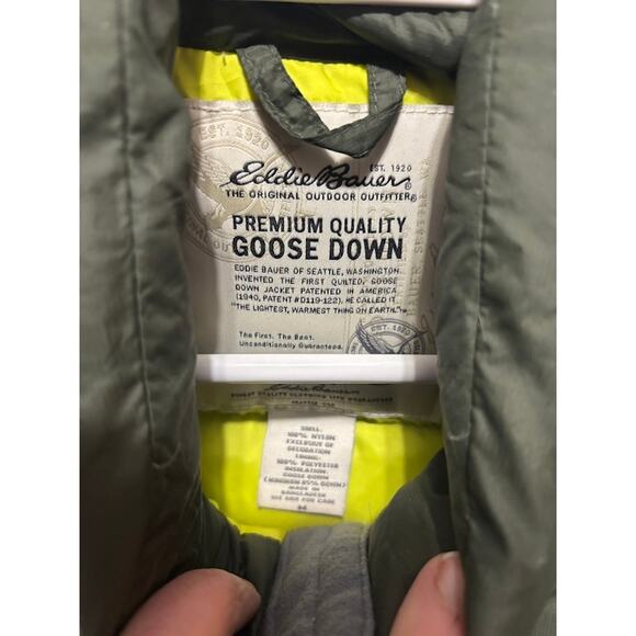 Eddie Bauer Puffer Premium Green Goose Down Full Zip Vest Mens Size Medium - Picture 4 of 9